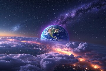 Wall Mural - lavender evening view of earth from the stars