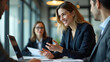 © Netaya - Busy happy business woman professional bank manager lawyer attorney consulting client on finances management. Female executive speaking to colleague working at office corporate meeting vertical. conce