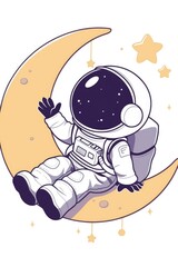 Wall Mural - a cute astronaut sitting on a moon with stars in space