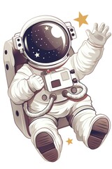 Wall Mural - a cartoon astronaut is waving in space near the stars