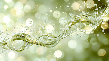 Wall Mural - Abstract Green and Gold Water Flowing with Sparkle Background