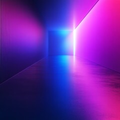 Aufkleber - Neon Lit Corridor: A mesmerizing view of an empty hallway illuminated with vibrant, gradient hues of blue, pink, and purple.
