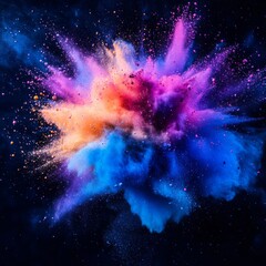 Aufkleber - Vibrant Color Explosion: An Abstract Display of Blue, Orange, and Purple Particles on a Dark Background