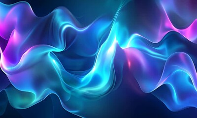 Wall Mural - Abstract Fluid Waves Flowing with Neon Blue and Pink Light Motion