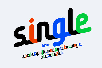 Wall Mural - single line font design, alphabet letters and numbers vector illustration
