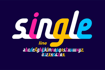 Wall Mural - single line font design, alphabet letters and numbers vector illustration