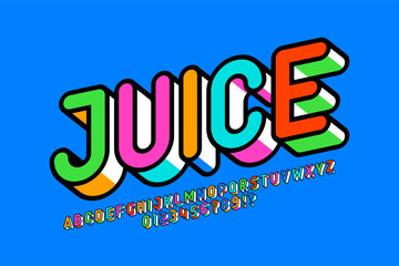 Wall Mural - juice. colorful 3d style font design, alphabet letters and numbers vector illustration
