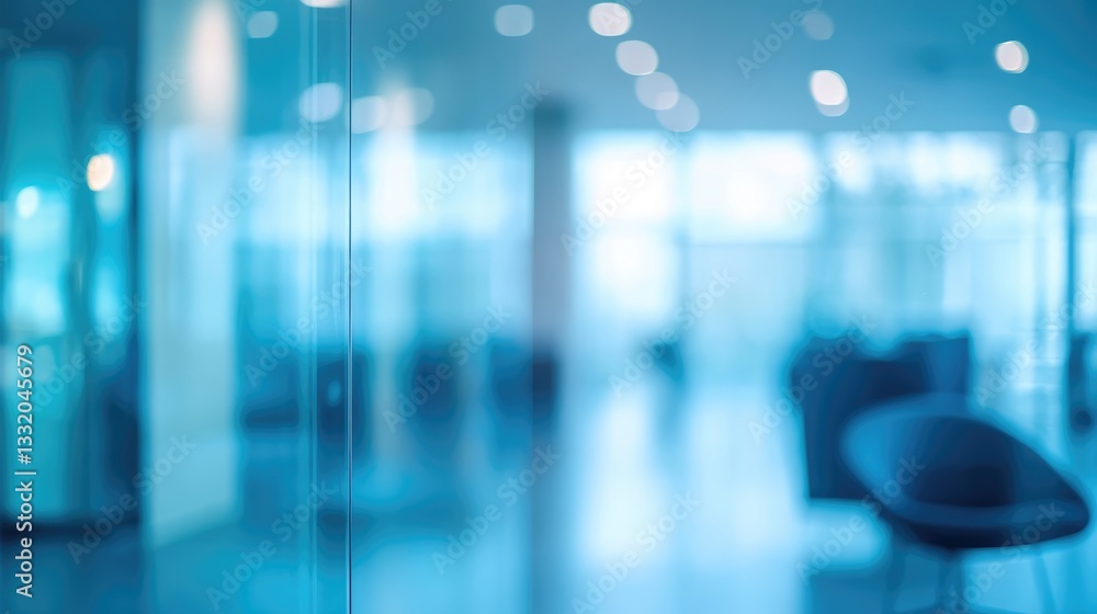 Contemporary blue office interior with abstract blur background Stock ...
