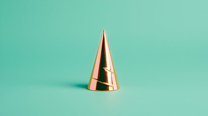 Wall Mural - Rose gold cone minimalist design on teal background; holiday, party, celebration concept