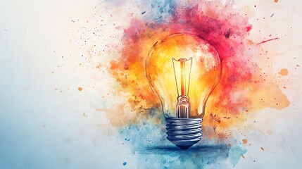 Leinwandbilder - A vibrant watercolor light bulb illustration, bursting with creativity and colorful energy, symbolizing bright ideas and inspiration in a dynamic, artistic style