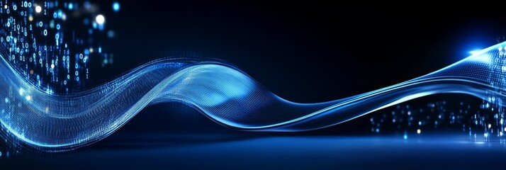 Wave Code Stream - Abstract wave, flowing data, binary code, technology, future concept. Symbolizing innovation, progress, connection, speed, and transformation