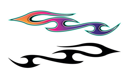 Wall Mural - fire flames racing car decal vector art graphic. burning tire and flame sports car body side vinyl d