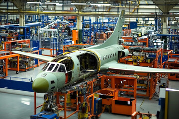 Poster - Airplane assembly process at aerospace manufacturing facility Generative AI