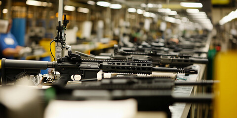 Poster - Assembly of firearms in a manufacturing facility Generative AI