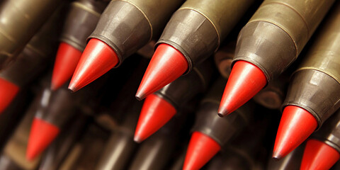 Aufkleber - Red-tipped projectiles arranged in close formation Generative AI