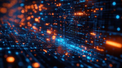 A computer screen with a blue and orange background