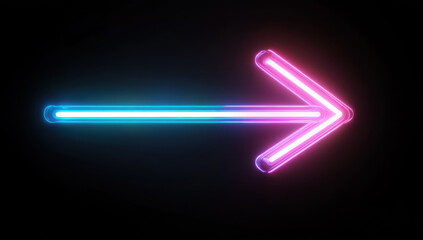 Wall Mural - glowing neon arrow light with blue and pink hues on dark background