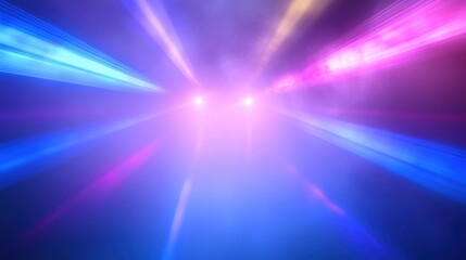 Aufkleber - Abstract background with vibrant laser lights and neon rays in shades of yellow, pink, and purple, creating a dynamic nightclub atmosphere with fog effects on a dark blue backdrop. Captured with a Can