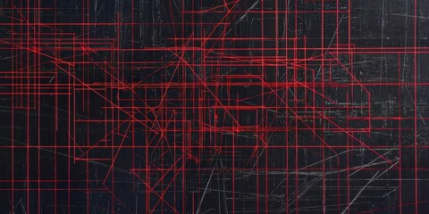 Wall Mural - a black and red abstract painting with red lines and dots