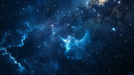 Night sky with stars, clouds, nebula, and galaxy. Landscape with gradient blue and purple colorful cosmos with stardust and the Milky Way. Magic color galaxy, space background.