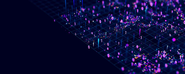 Wall Mural - macro of quantum computing technology. digital patterns of big data. microworld of llm ai learning p