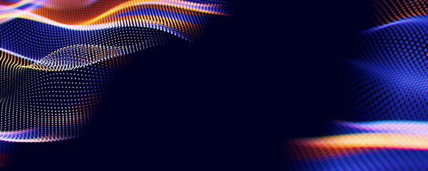 Wall Mural - abstract wave of particles. big data digital flow concept. llm learning process, ai technology. quan
