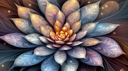 Wall Mural - purple, orange, and pink hues come together in an abstract fractal art mandala