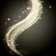 Wall Mural - abstract waves of gold flow with an accompaniment of sparkling particles on a black backdrop