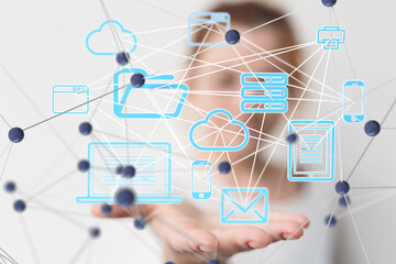 Leinwandbilder - Digital cyberspace with particles and Digital data network connections concept.