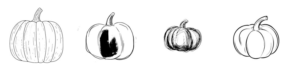 A modern illustration of a single pumpkin is rendered in a simple line sketch, drawn by hand