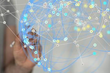 Poster - Global network. Blockchain. 3D illustration. Neural networks and artificial intelligence. Abstract