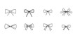 © Andrei - A gift bow for present icons set includes a ribbon with knot doodle in a modern line drawing style. The design features an outline of a minimal tie, hand drawn and isolated on white