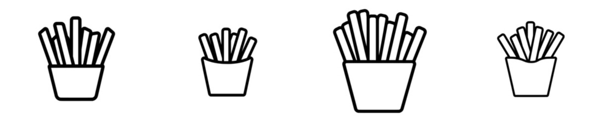 French fries doodle is represented by a hand drawn icon, an outline drawing and a line clipart symbol