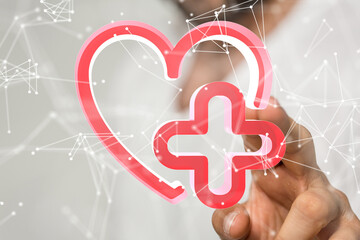 Poster -  Ui icon medical in hospital with medical technology network concept