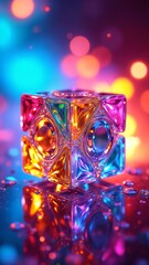 Wall Mural - colorful geometric cube with intricate patterns and reflections on a vibrant background showcasing l