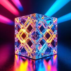 Wall Mural - colorful geometric cube with intricate patterns and reflections on a vibrant background showcasing l