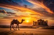 © Danicha - Tranquil Desert Twilight: Camel Silhouette & Majestic Architecture