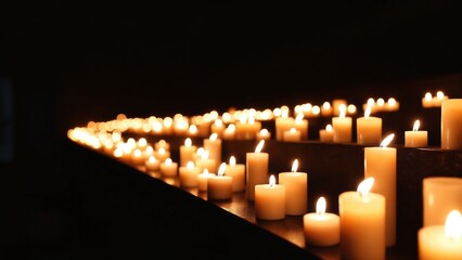 Aufkleber - Glowing Candles Row of Lit Candles Warm Candlelight Peaceful Atmosphere Romantic Ambiance Spiritual