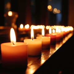 Aufkleber - Glowing Candles Row of Lit Candles Warm Candlelight Peaceful Atmosphere Romantic Ambiance Spiritual