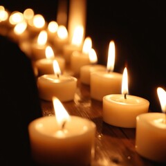 Aufkleber - Glowing Candles Row of Lit Candles Warm Candlelight Peaceful Atmosphere Romantic Ambiance Spiritual