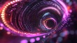 © ADD PHOTO - Vibrant pulsing digital tunnel of luminous swirling shapes and colors creating a captivating abstract visual experience