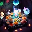 © awan - Colorful feast with cute decorations illuminating a variety of dishware