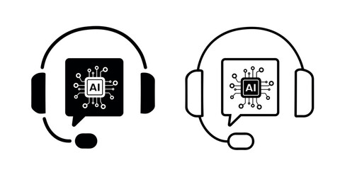 Customer service editable stroke and solid web icon set. Vector illustration