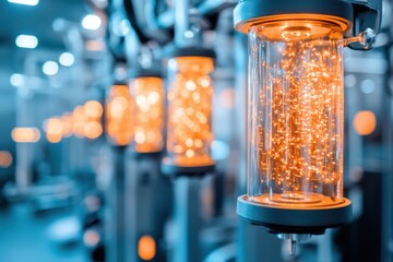 futuristic glowing tubes array in modern technology setting