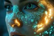 © Amal - A close-up of a woman's face with a futuristic, glowing circuit board overlay, showcasing technological integration with the human body.
