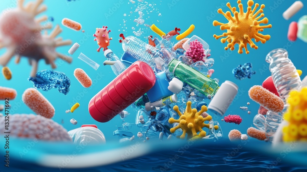 Microscopic bacteria breaking down plastic waste in ocean water ...