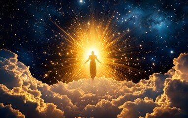 Wall Mural - A celestial being descending from the heavens, their radiant presence filling the space with divine light
