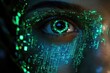 © Amal - A close-up of a human eye with glowing green circuit patterns overlayed, suggesting technological integration or augmentation.