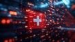 © Vladyslav Tykhonov - Swiss flag on a futuristic cyber network background. Red and blue light effects symbolize finance, technology, and cybersecurity. Concept of digital economy and banking in Switzerland