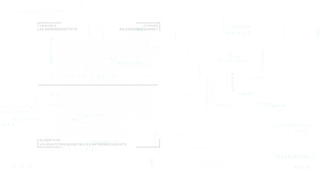 Animation of coding elements with words variable, cypher, and algorithm